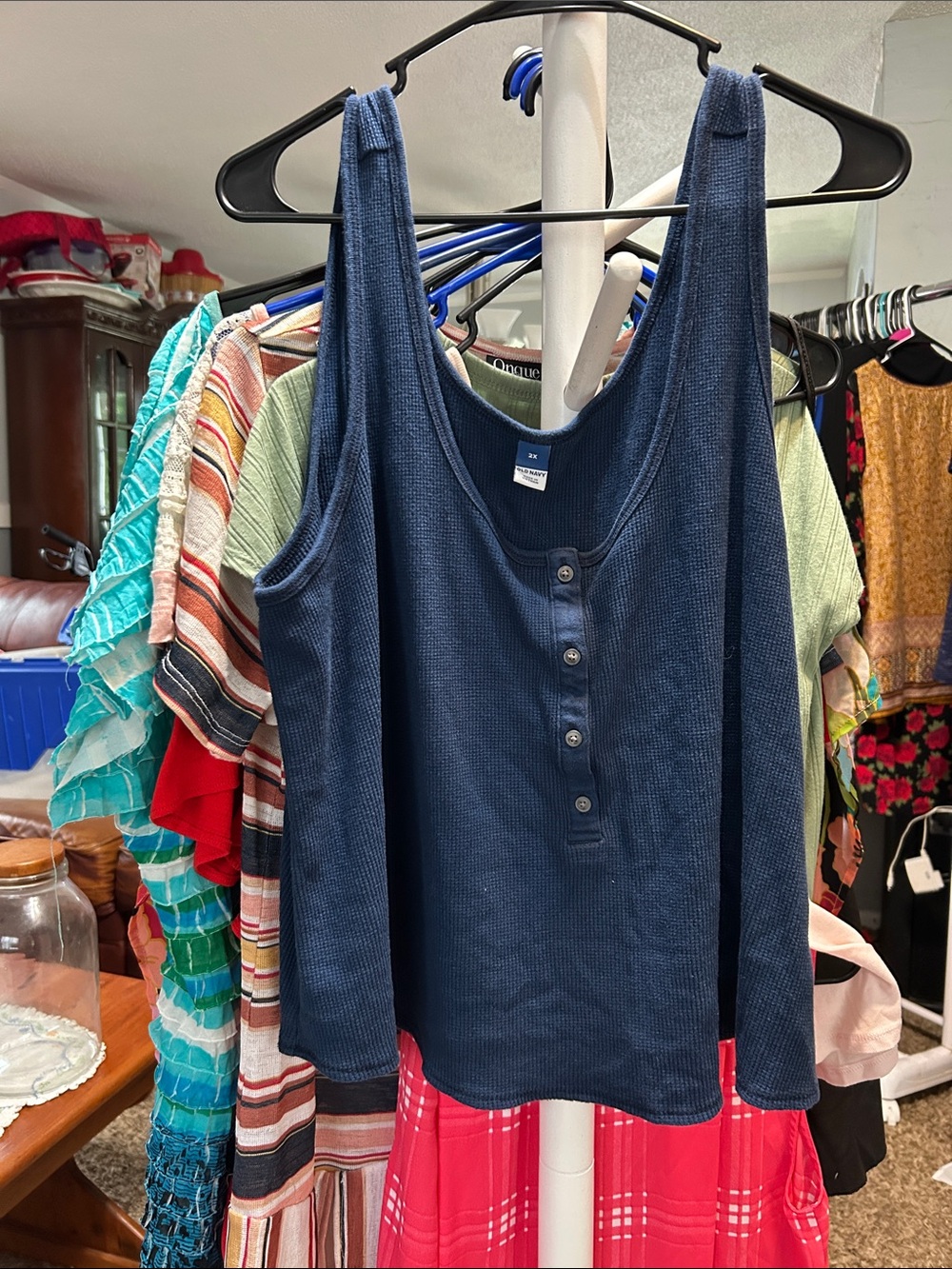 Old Navy Navy Ribbed Henley Tank with Button Front Size 2X